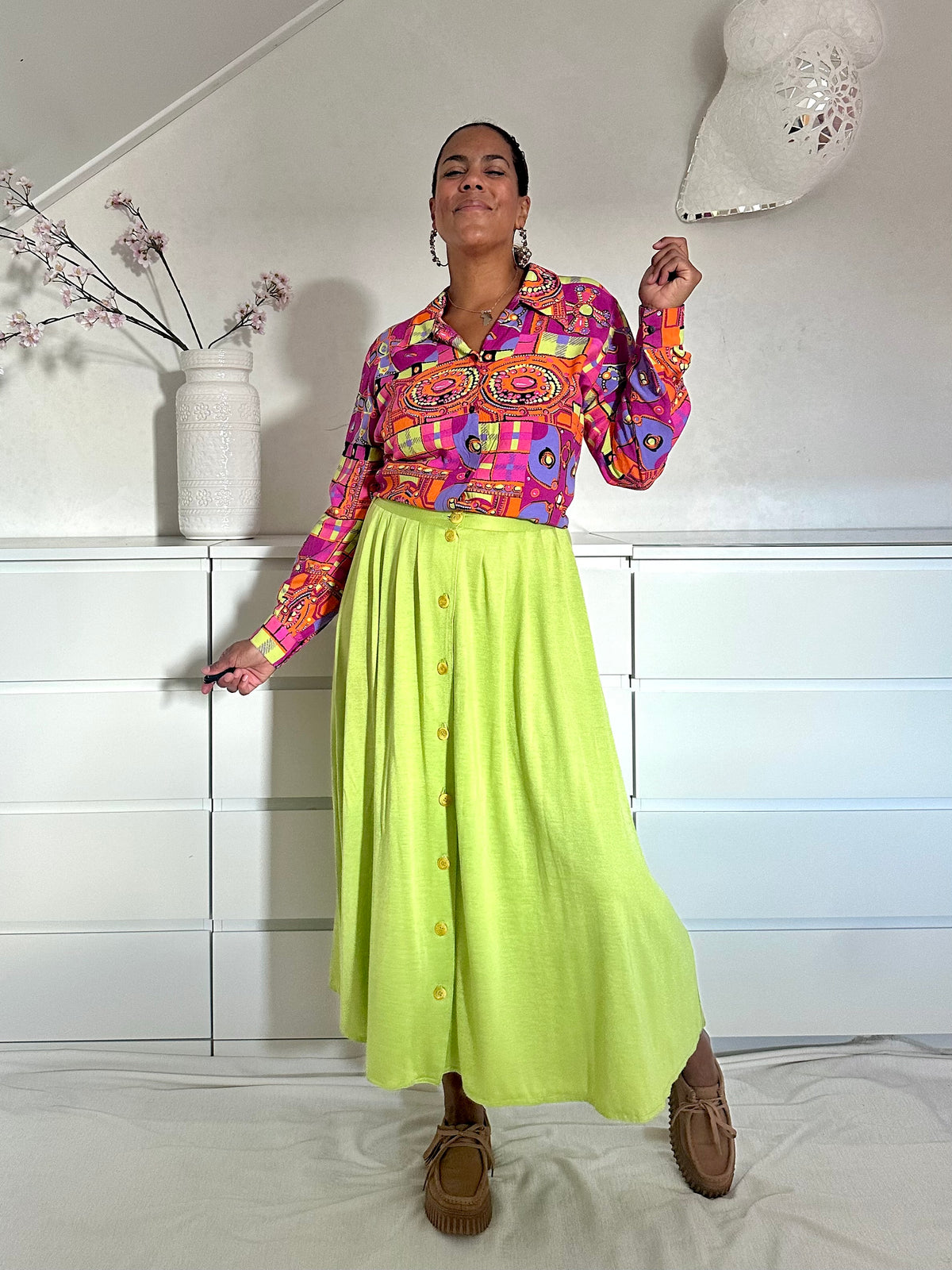 Vintage groene maxi-rok van viscose - M/L