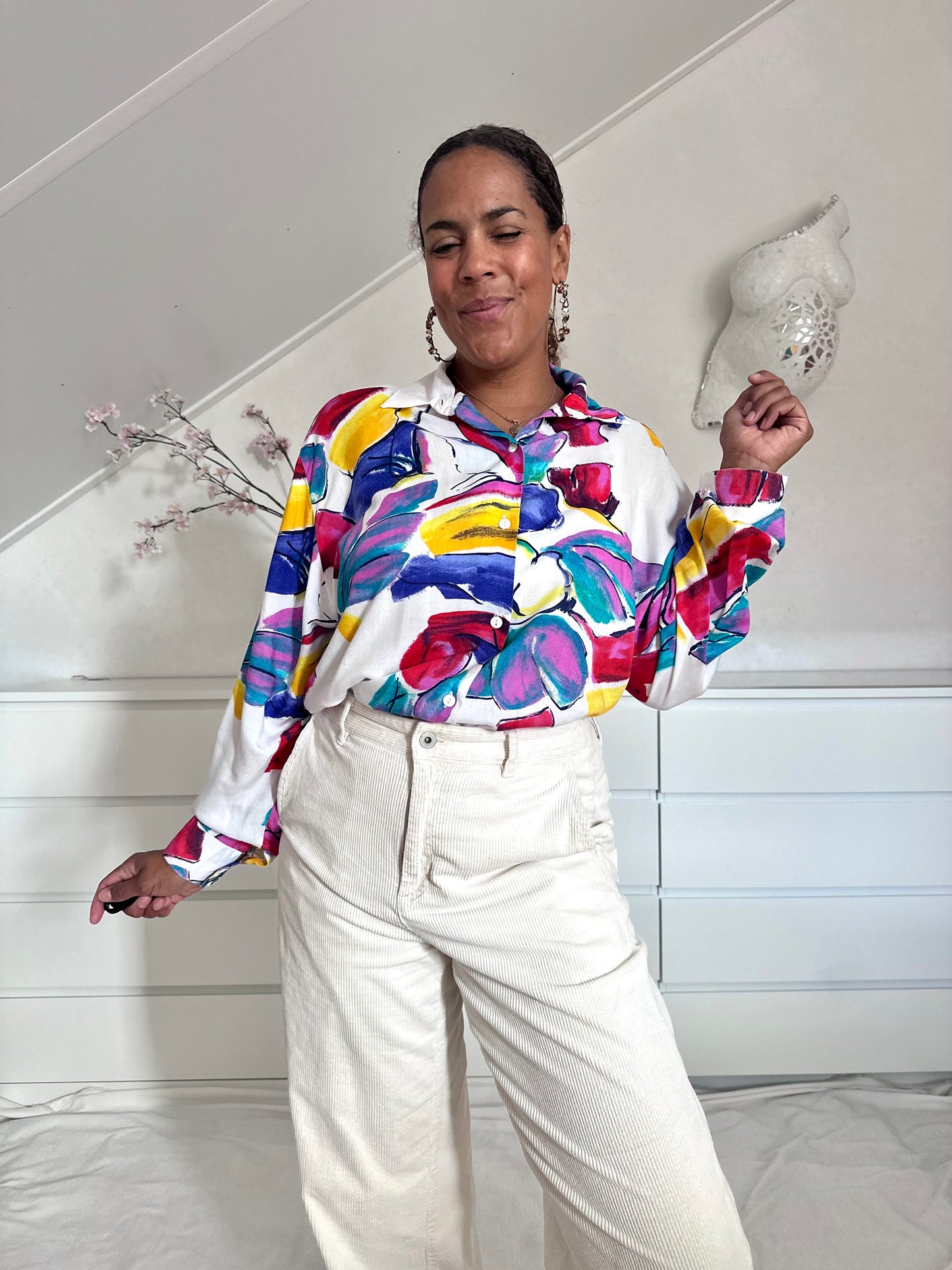 Vintage viscose blouse met abstracte print - XL/XXL