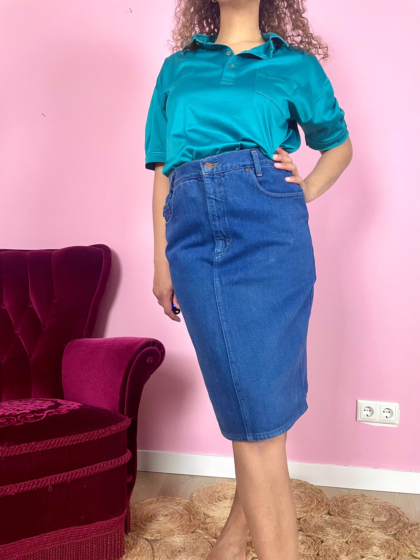 Vintage denim midi-rok