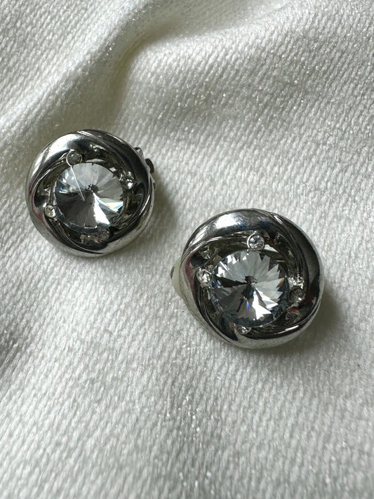 Vintage zilverkleurige ronde clips met strass