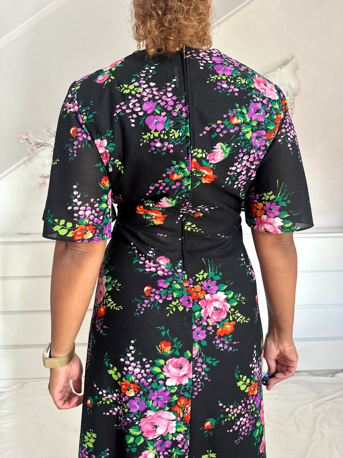 Vintage maxi-jurk uit de 70's met bloemenprint - M