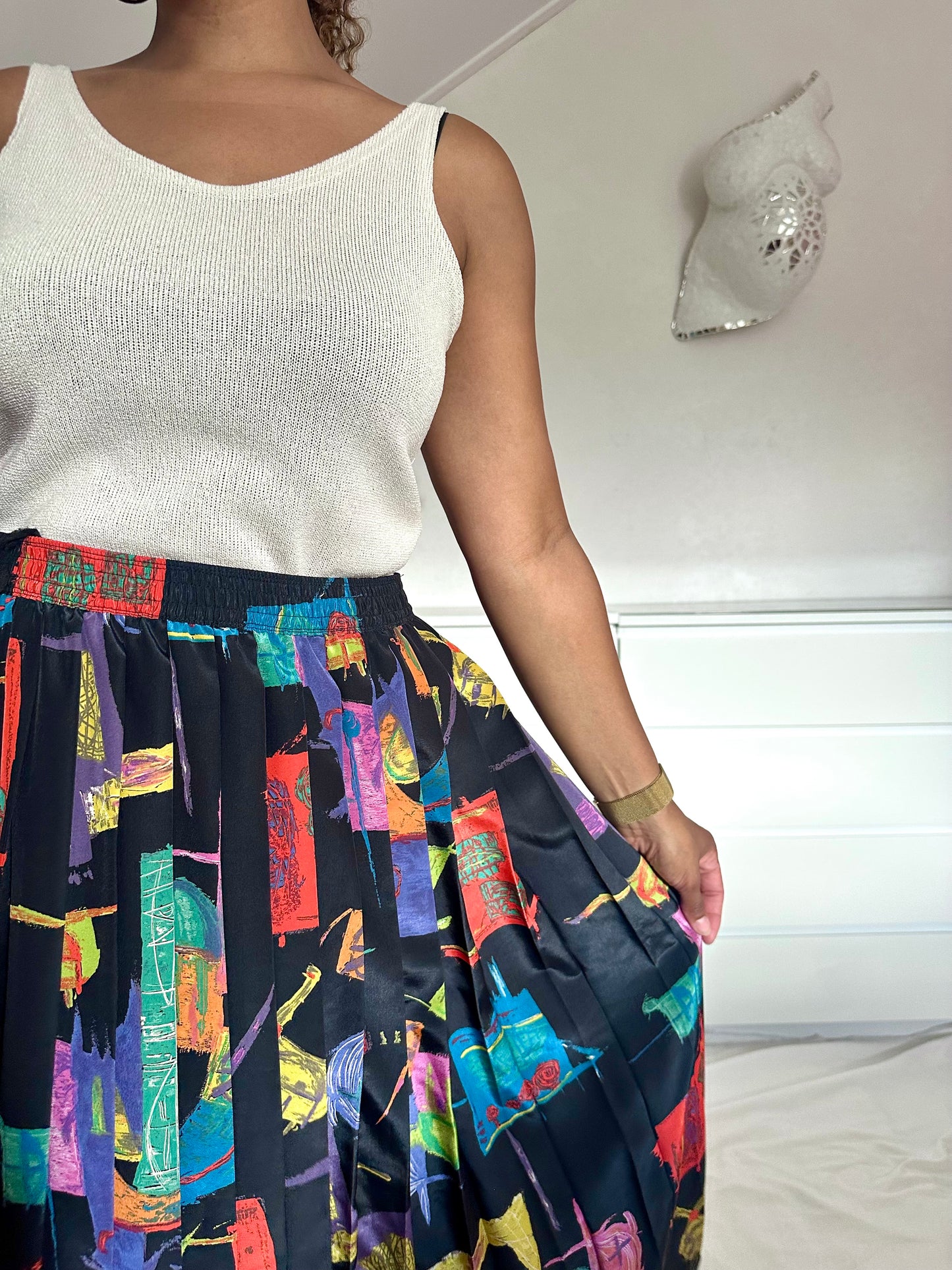 Vintage plus size midi-rok met abstracte print - XL/XXL