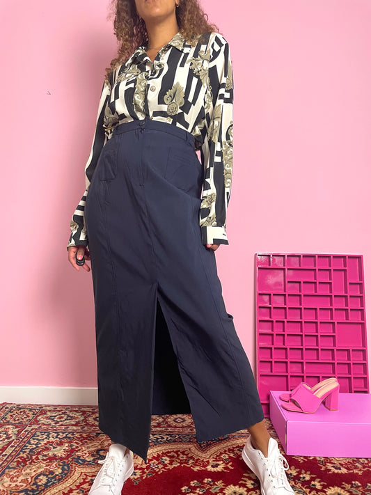 vintage navy maxi rok op model