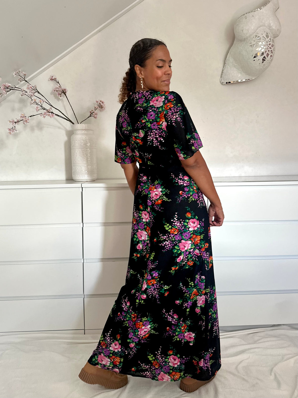 Vintage maxi-jurk uit de 70's met bloemenprint - M