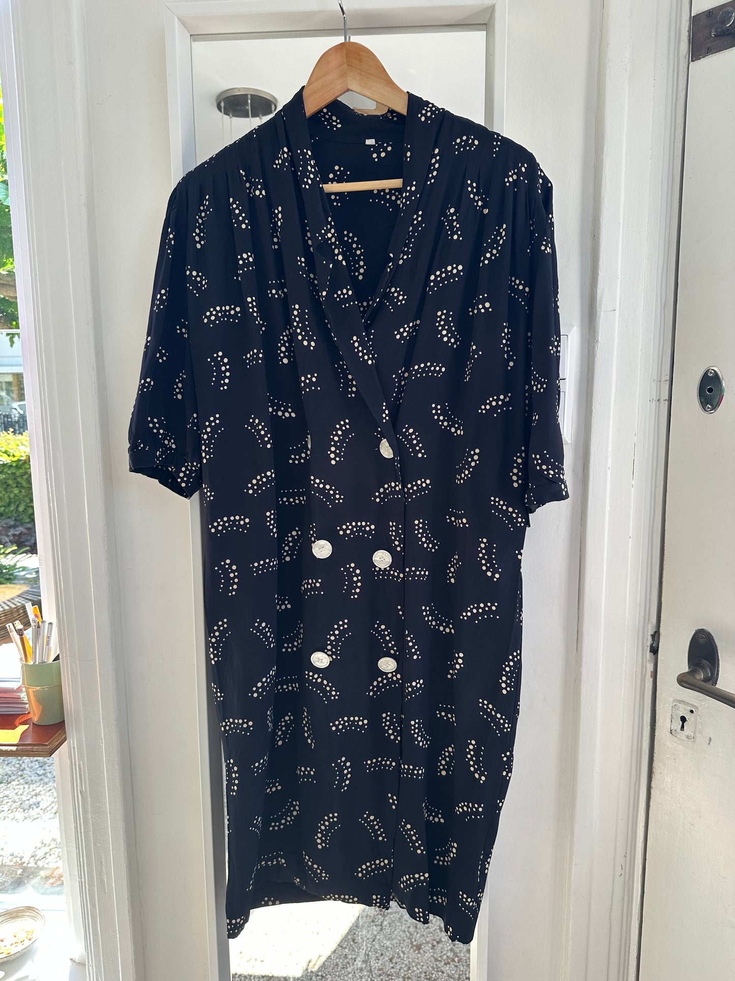 Vintage black&white viscose jurk