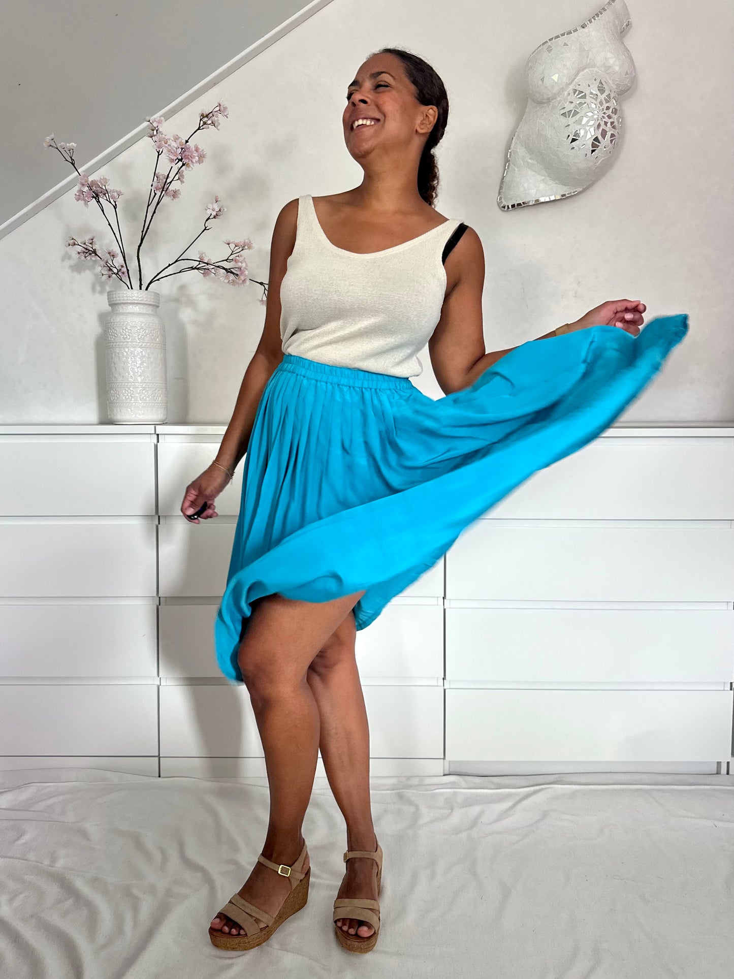 Vintage blauwe plooirok - S/M
