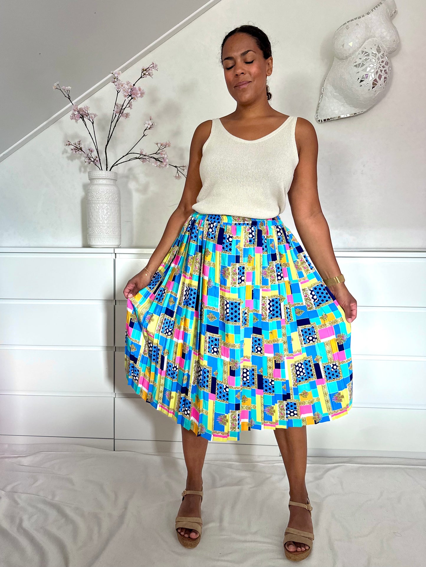 Vintage plooirok in vrolijke kleuren - L/XL