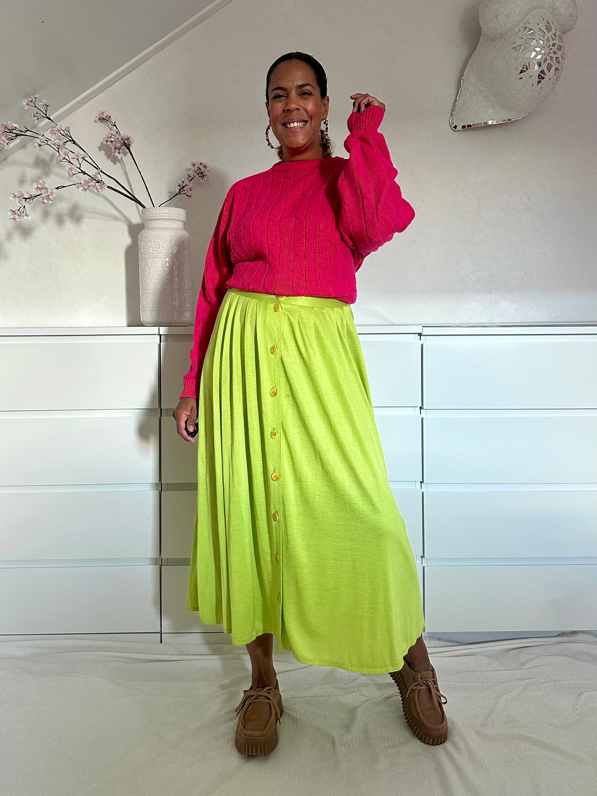 Vintage groene maxi-rok van viscose - M/L