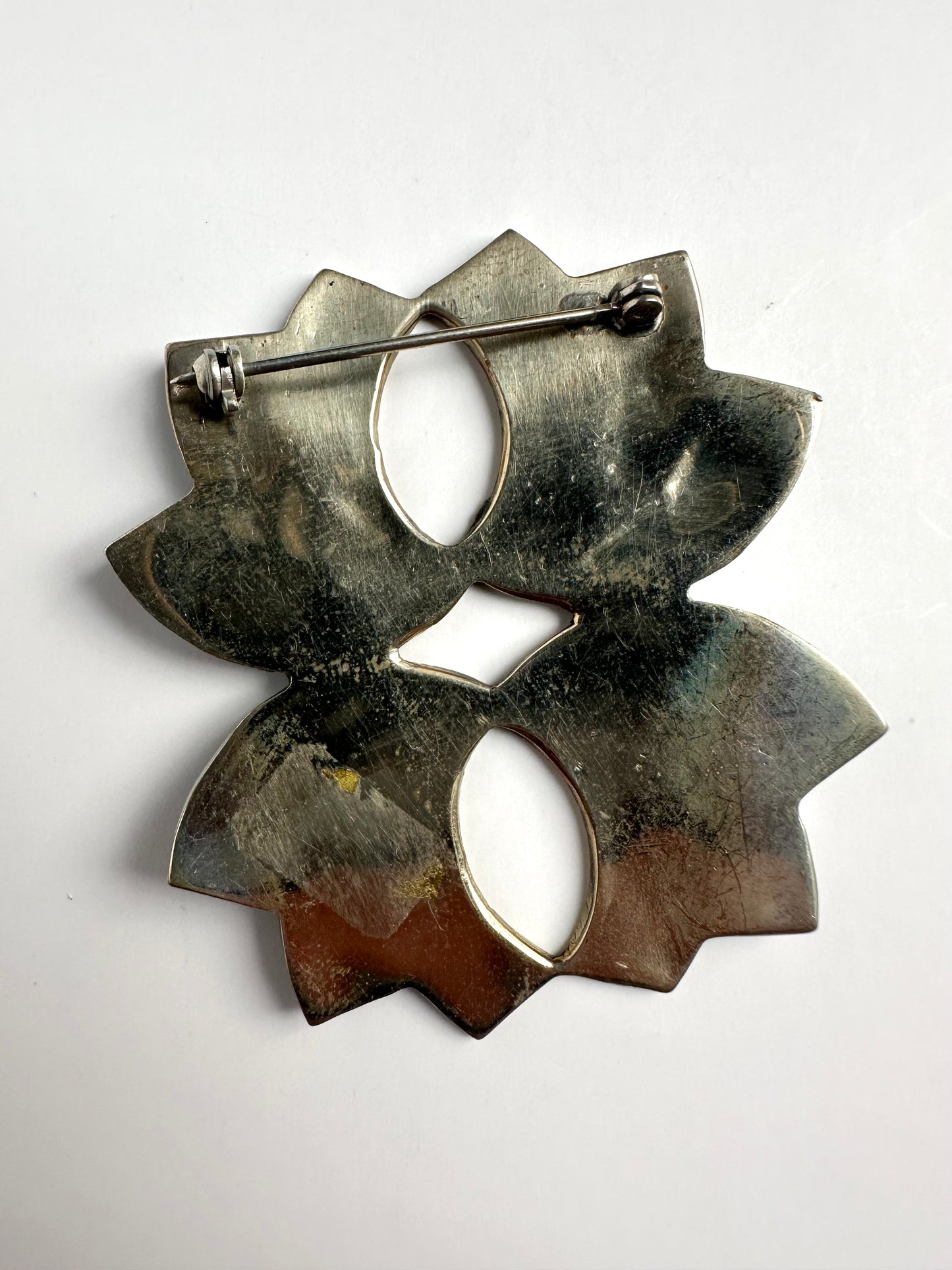Vintage mexican alpaca abstracte schelpen broche