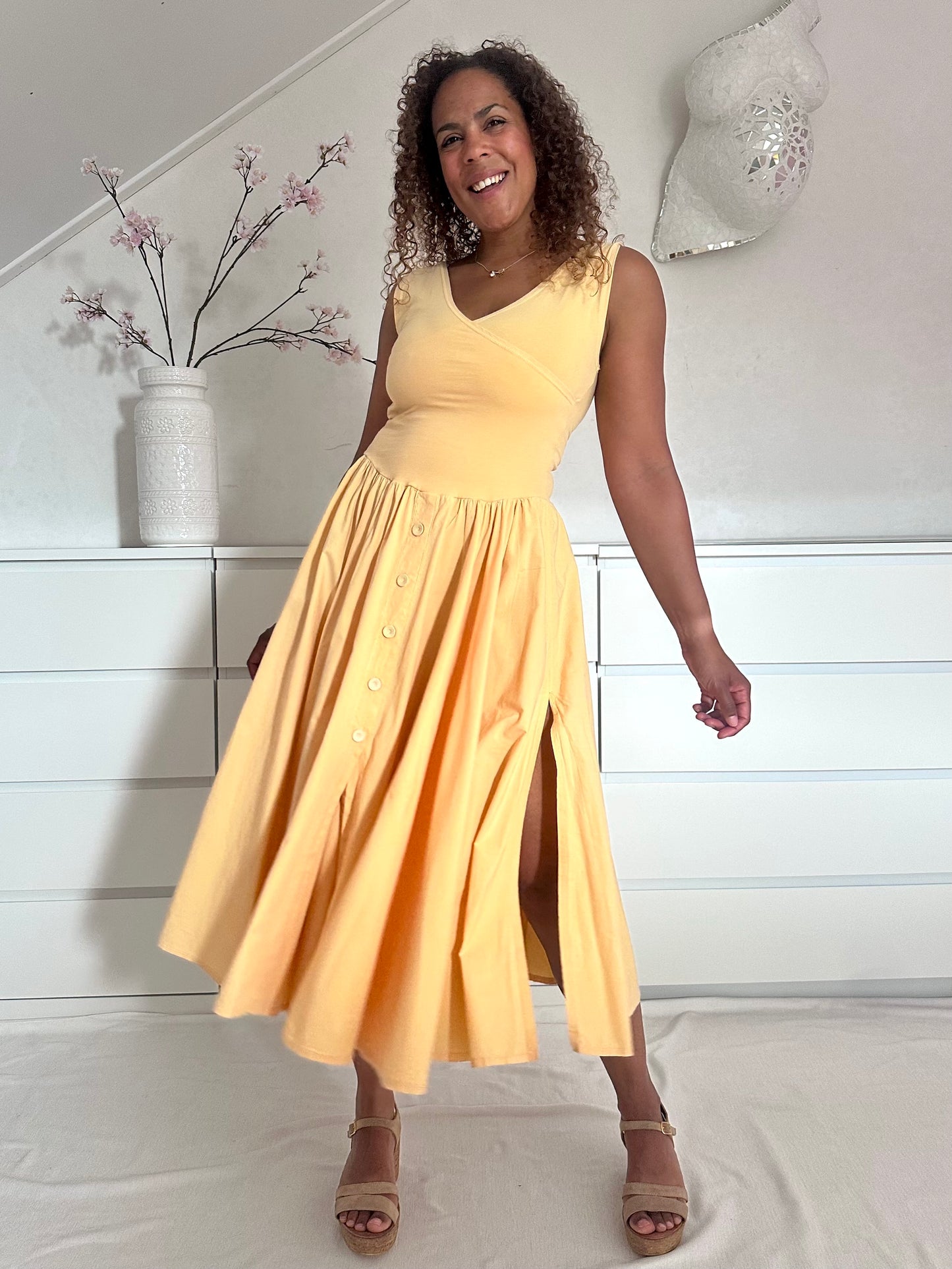 Vintage botergele maxi-jurk - M
