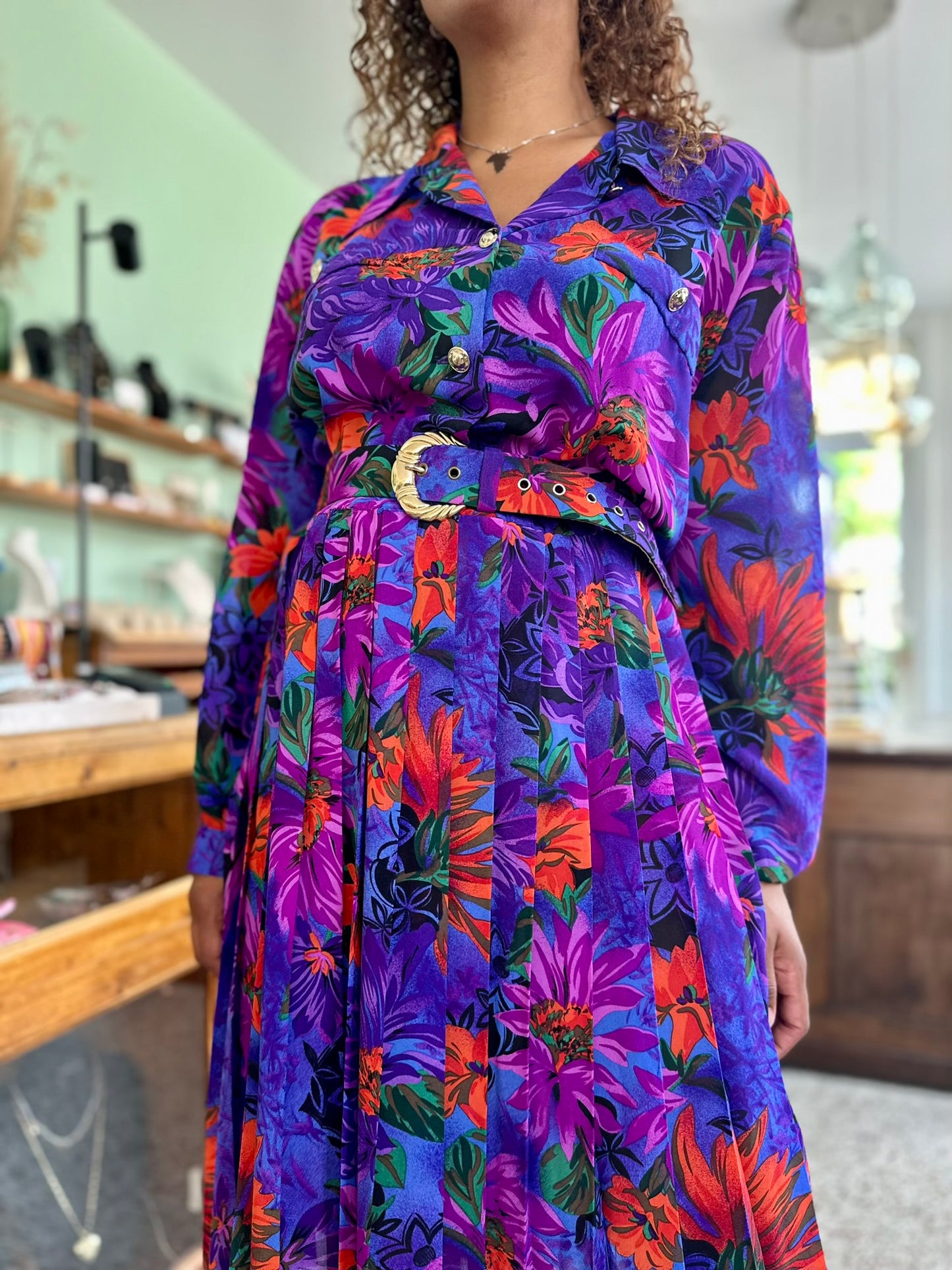 Vintage bloemen plissé-jurk