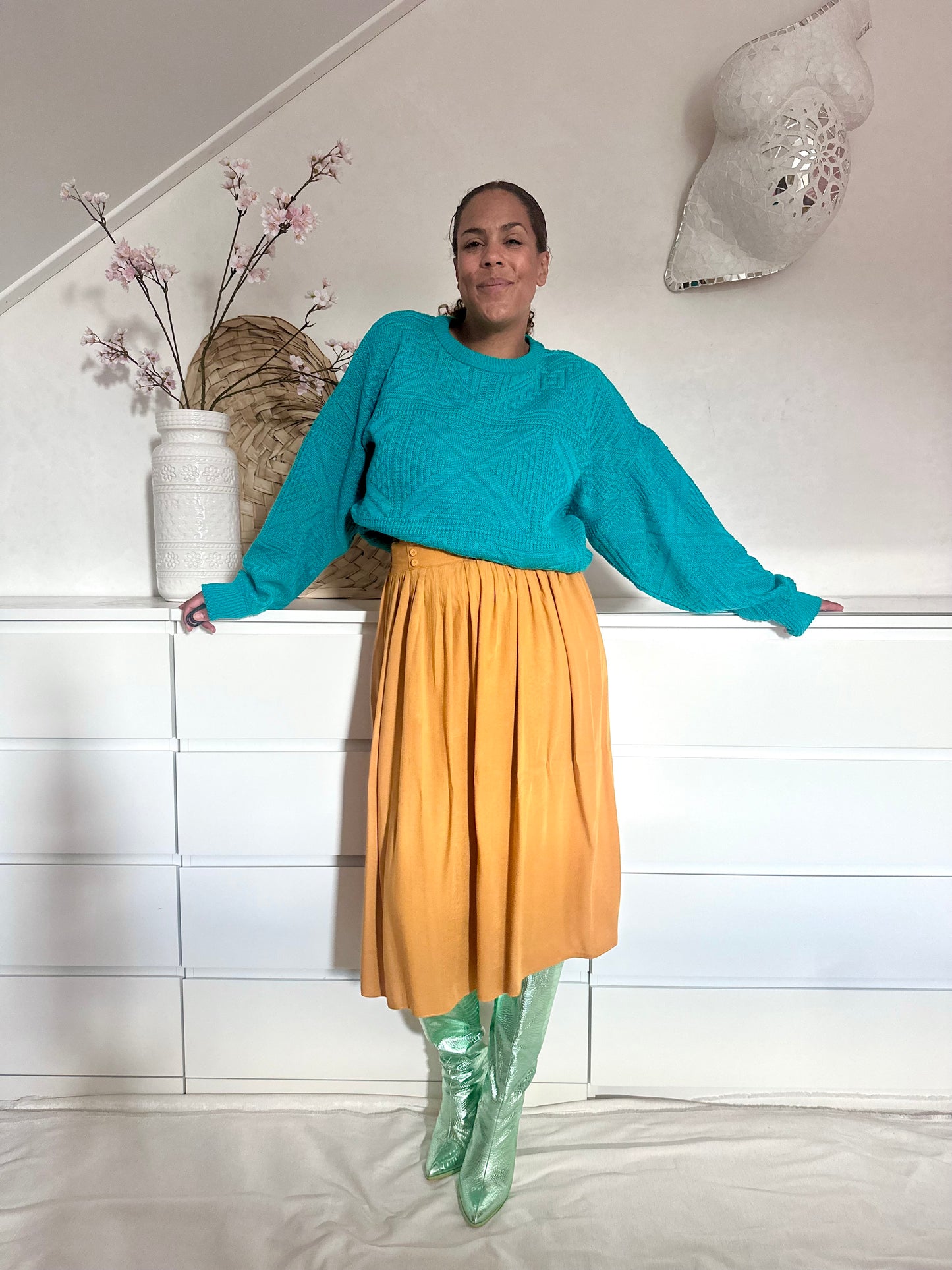 Vintage turquoise nazomer trui - XL/XXL