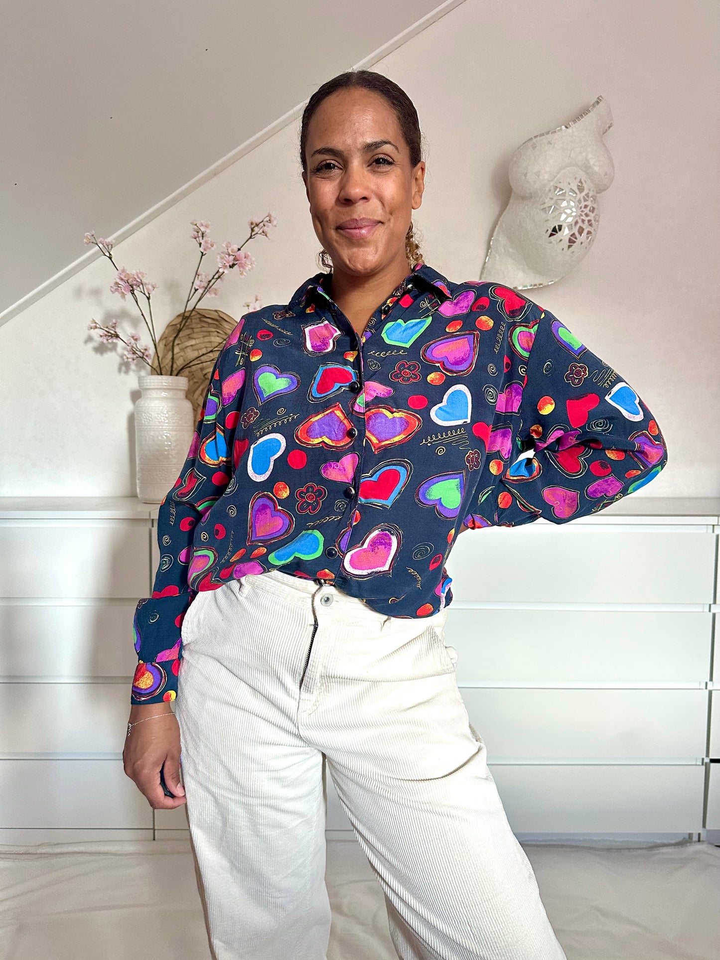 Vintage viscose blouse met hartjes - XL/XXL