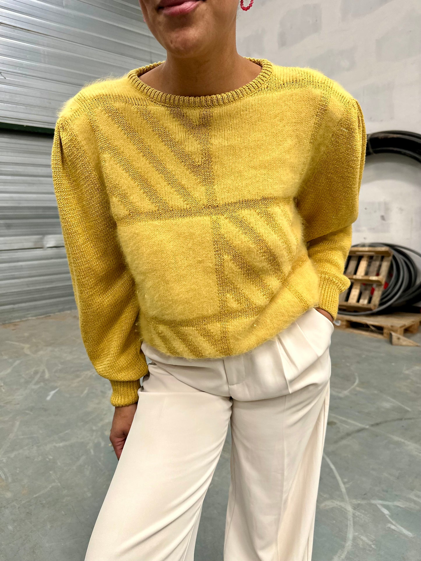 Vintage okerkleurige sweater met angora - L/XL