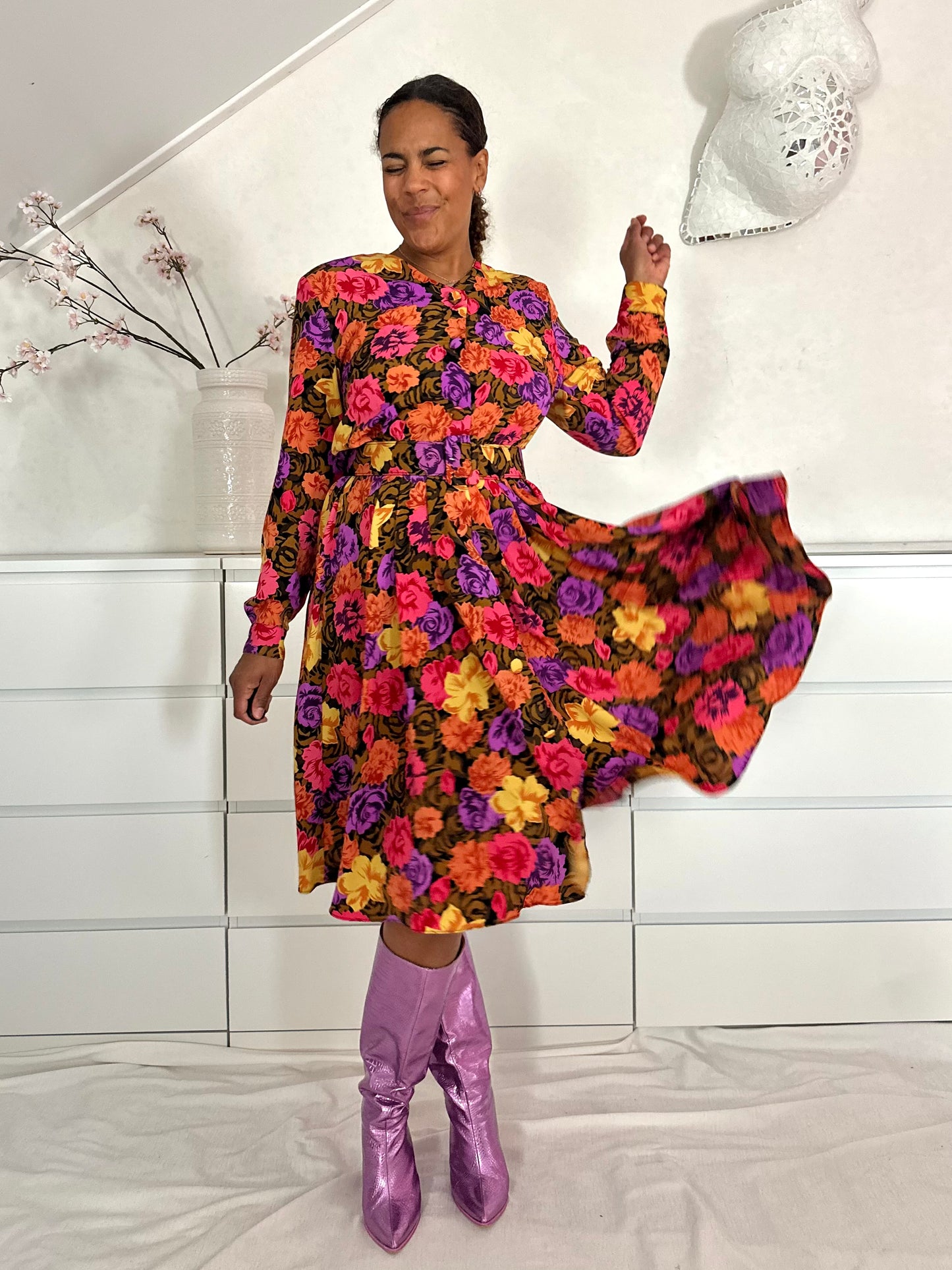 Vintage midi-jurk met bloemenprint - M/L