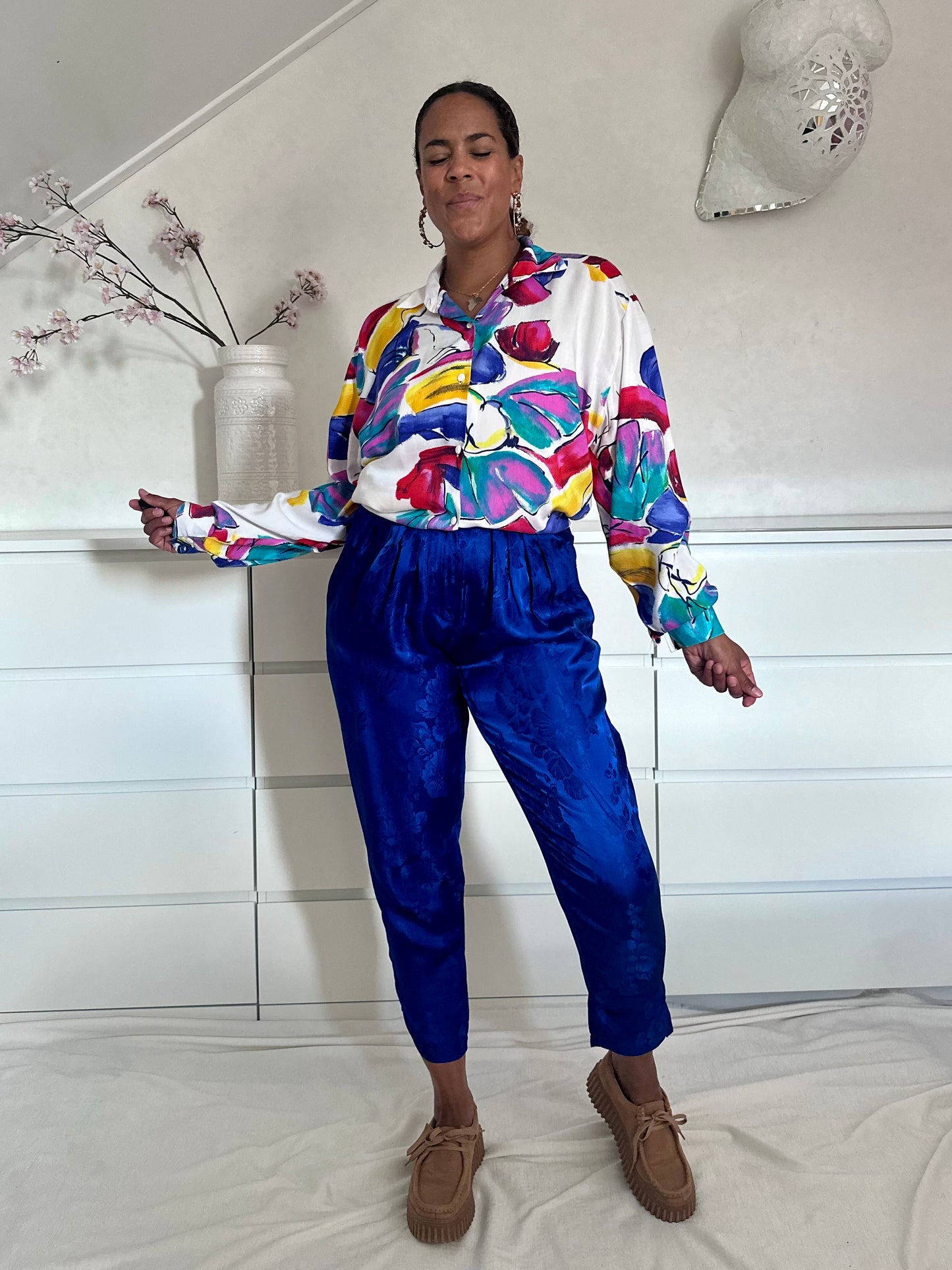 Vintage viscose blouse met abstracte print - XL/XXL