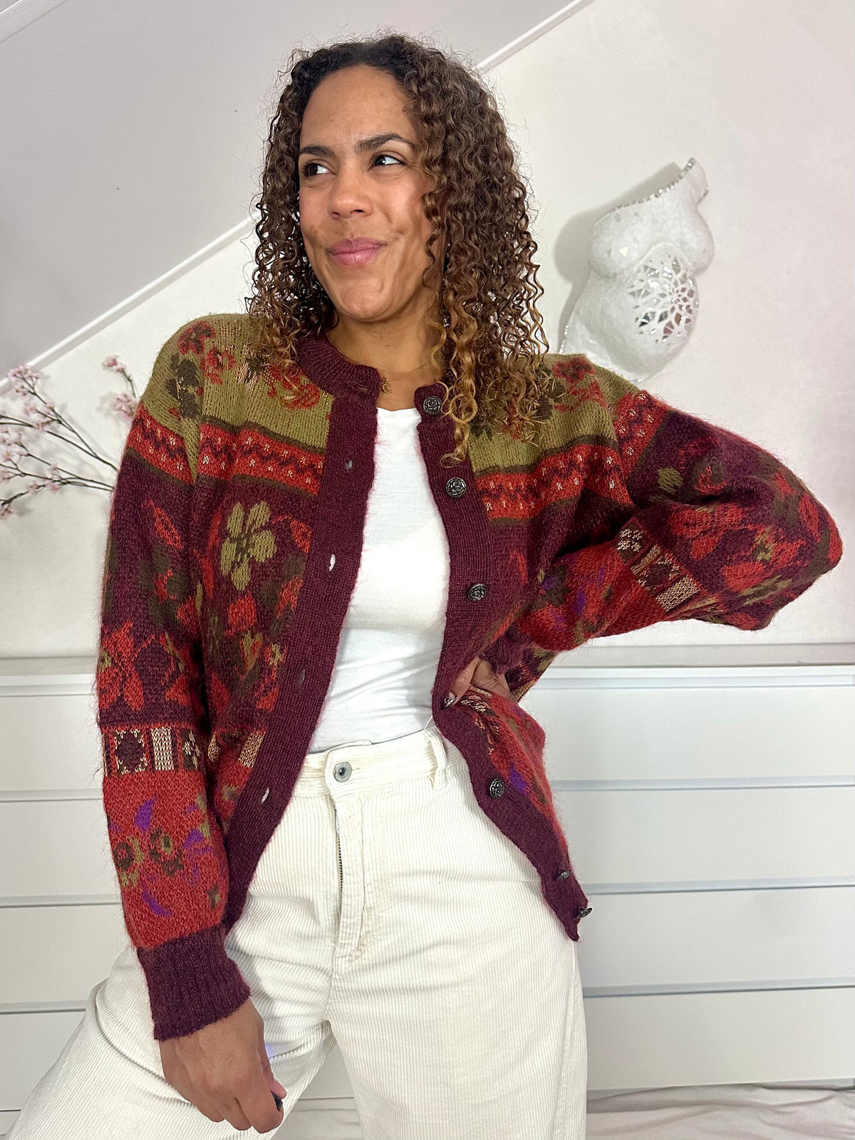 Vintage mohair vest in herfsttinten - M