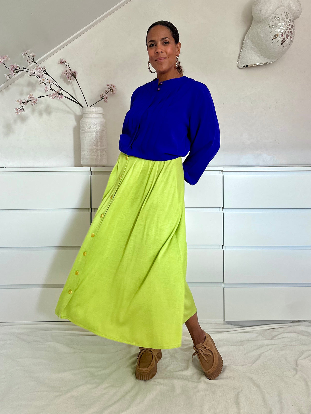 Vintage groene maxi-rok van viscose - M/L