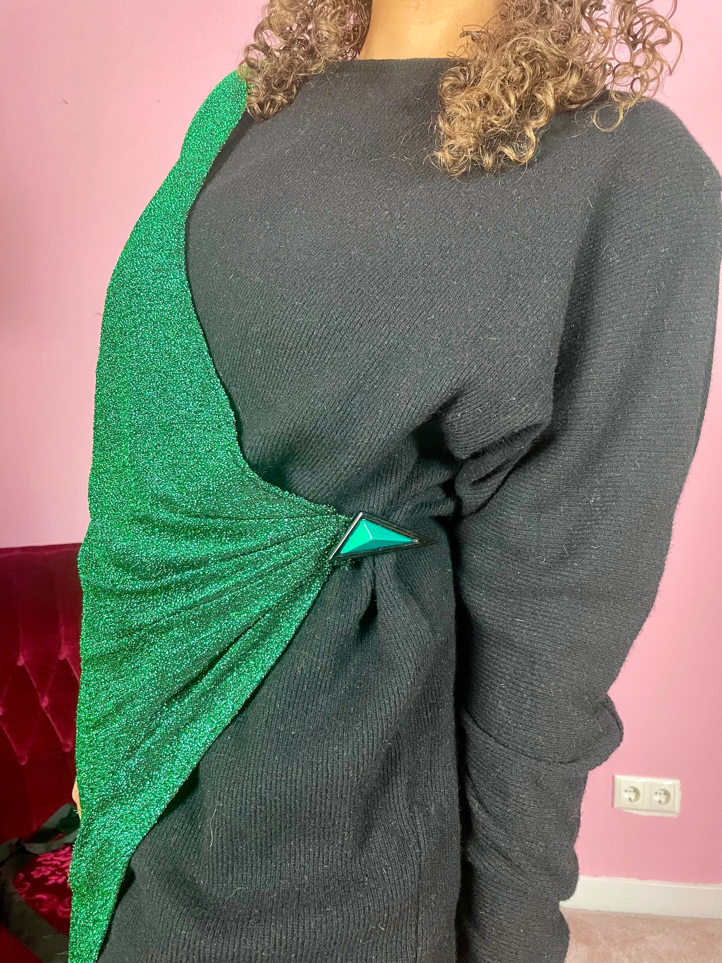 Vintage emerald wollen partyjurk