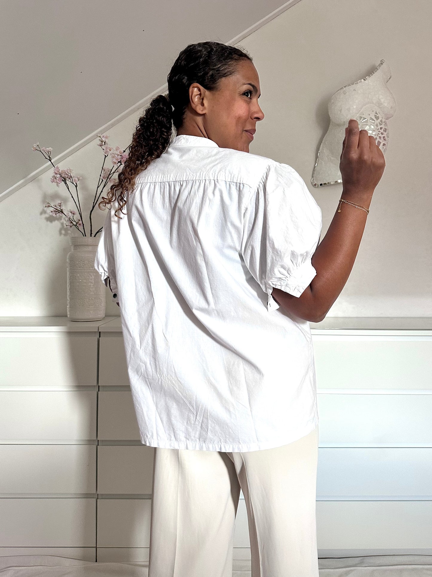 Vintage romantische blouse met borduurwerk - XL