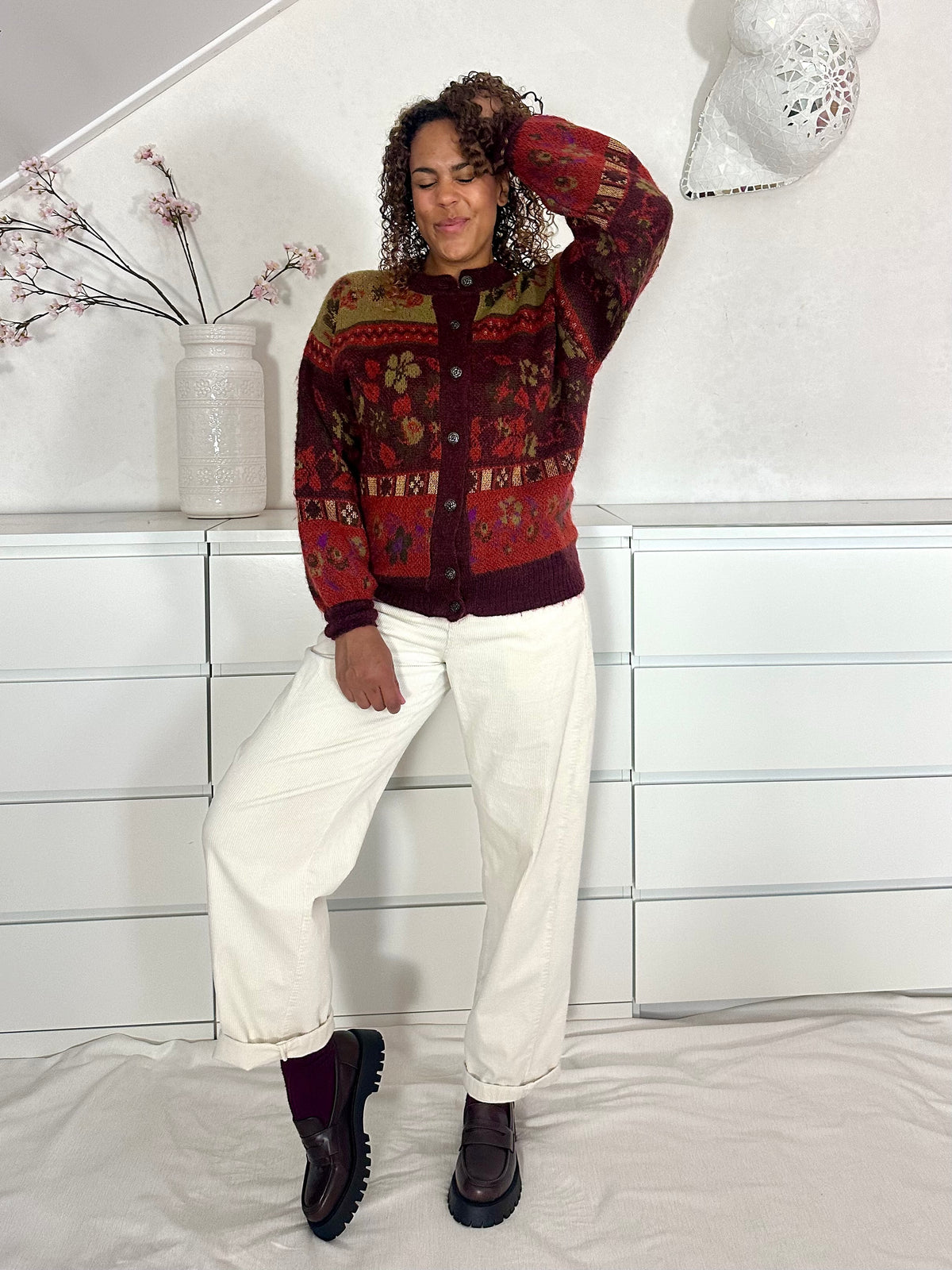 Vintage mohair vest in herfsttinten - M