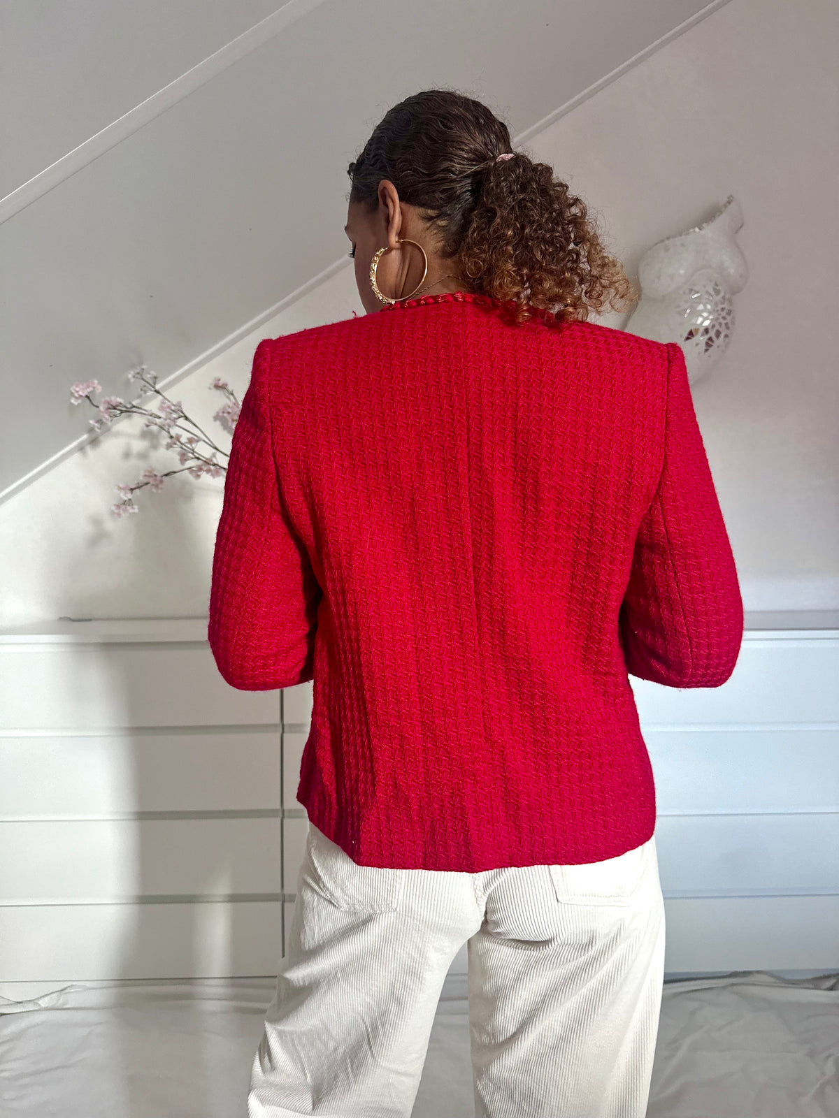 Vintage knalrood bouclé jasje - M