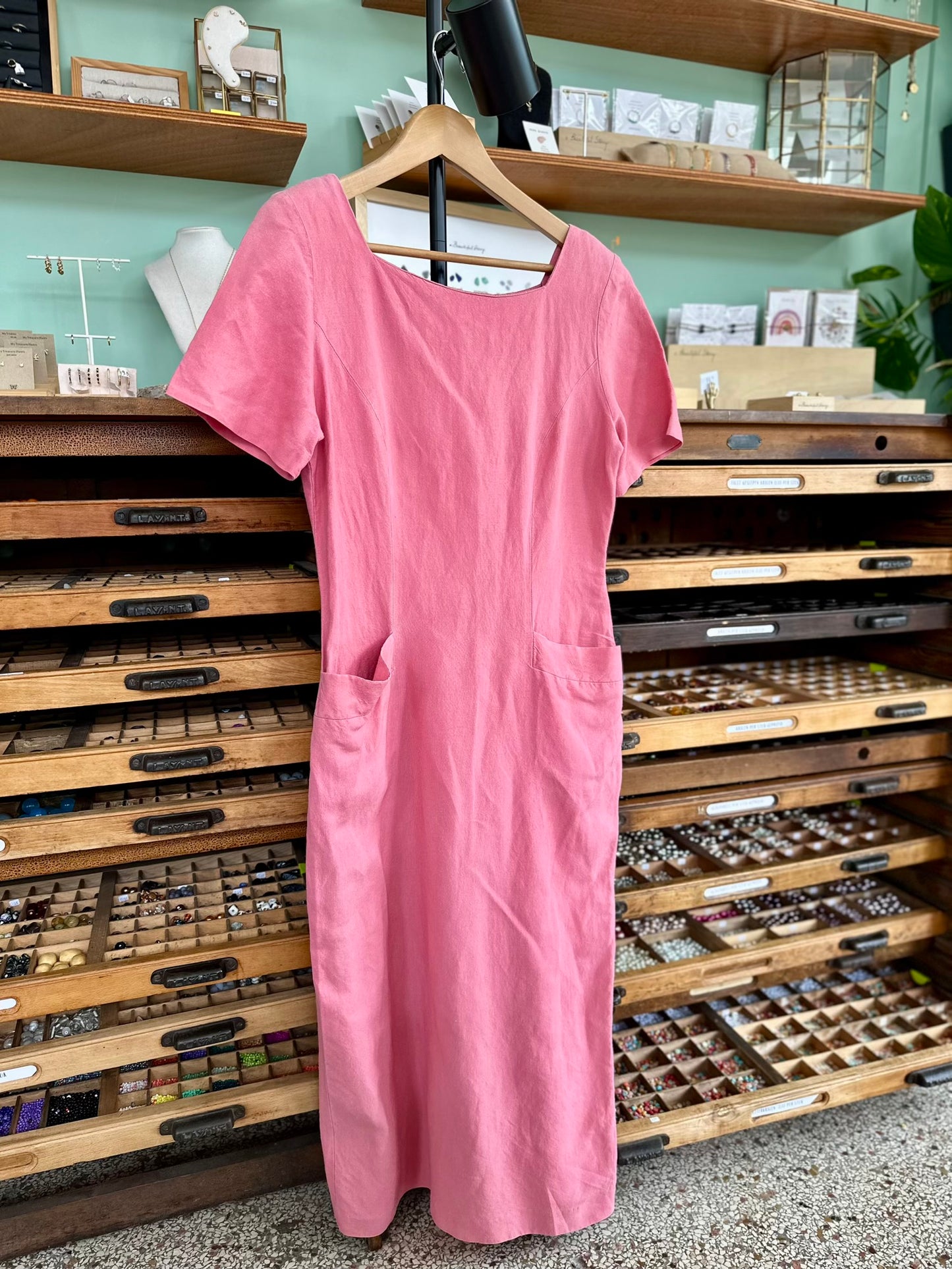 Vintage roze linnen jurk