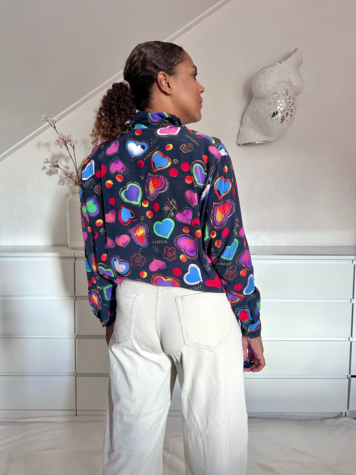 Vintage viscose blouse met hartjes - XL/XXL