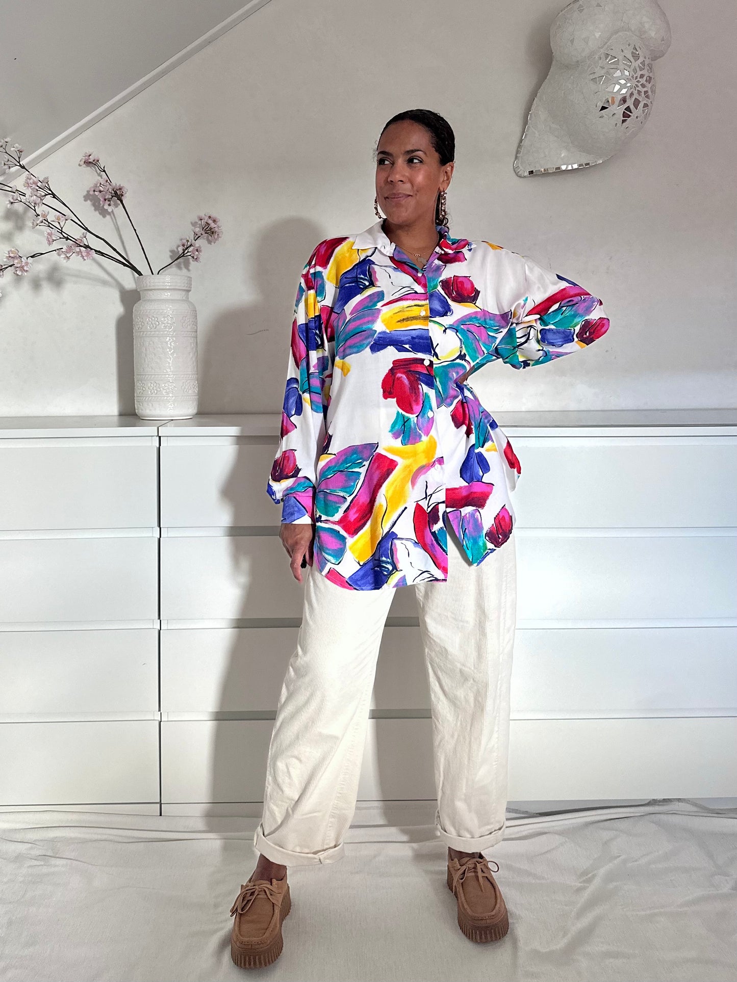 Vintage viscose blouse met abstracte print - XL/XXL