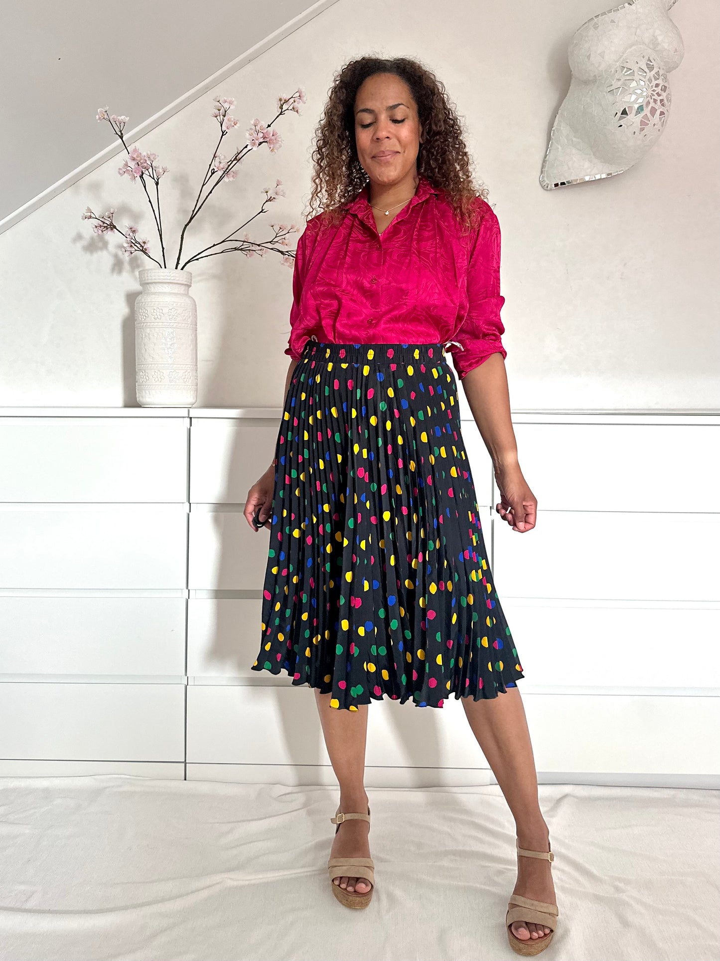 Vintage plooirok met confetti print - M/L