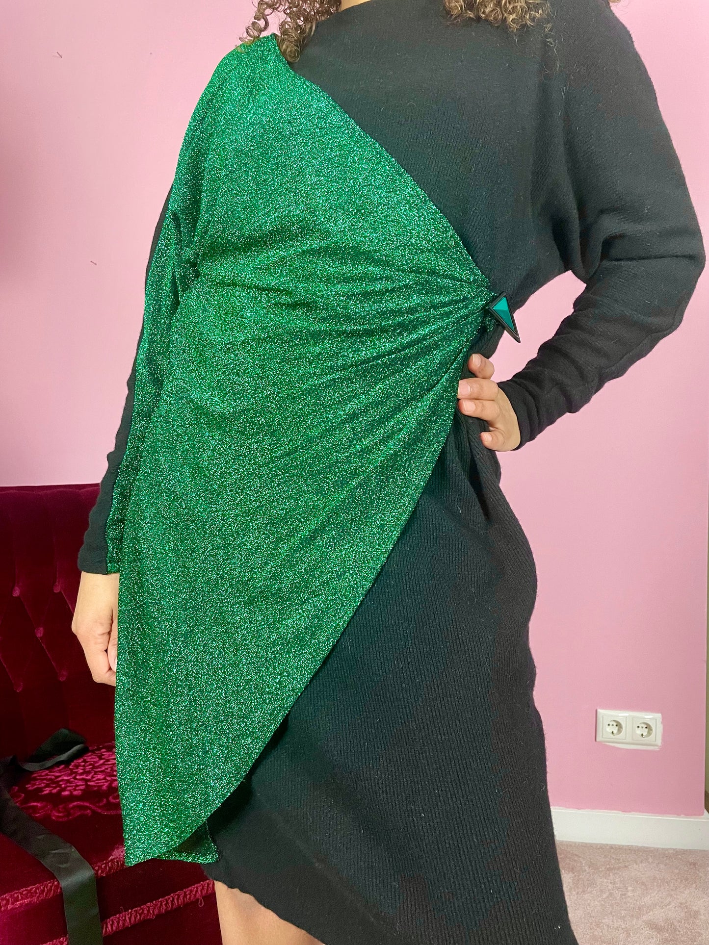 Vintage emerald wollen partyjurk