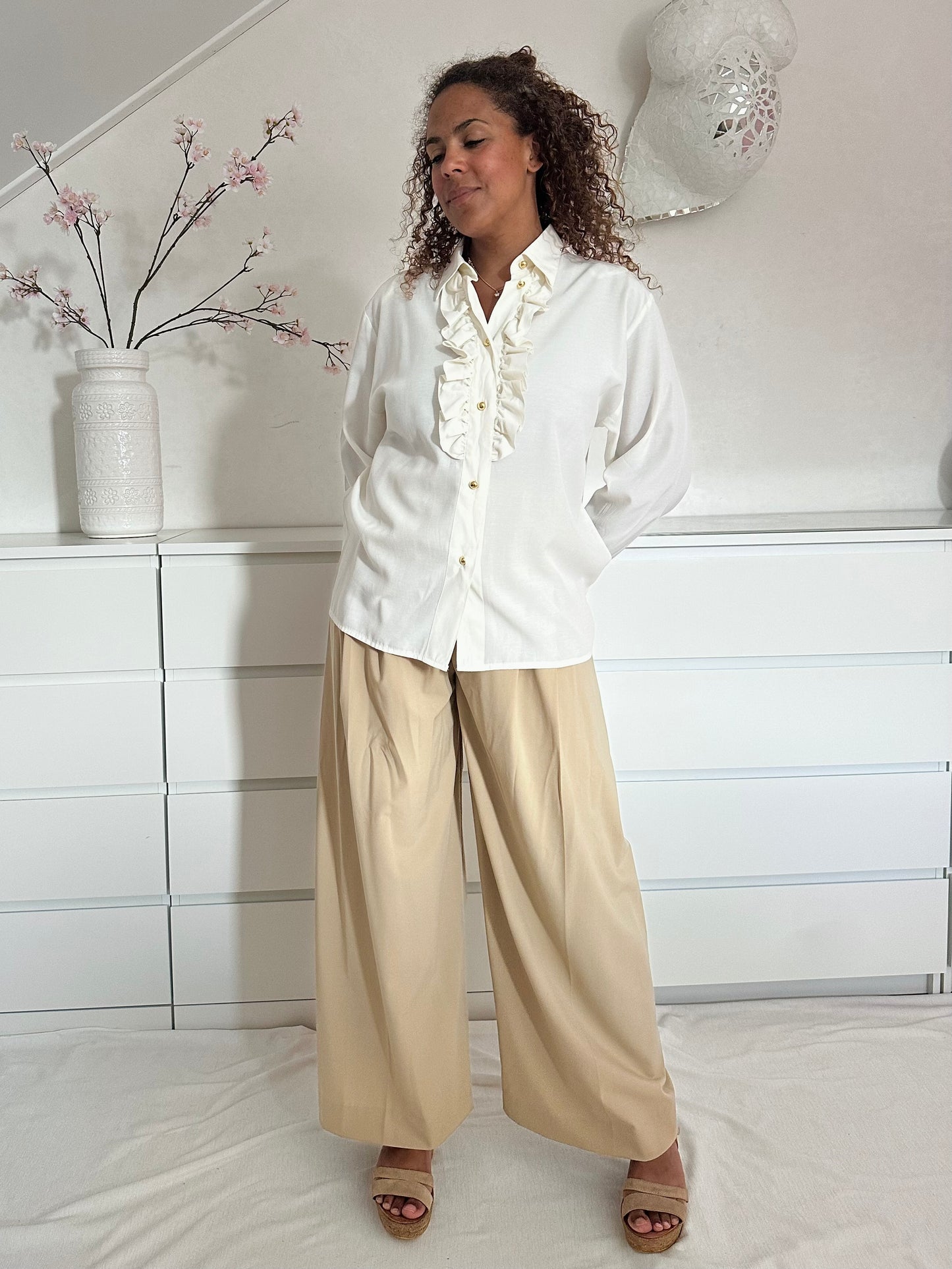 Vintage witte blouse met ruffels - XL