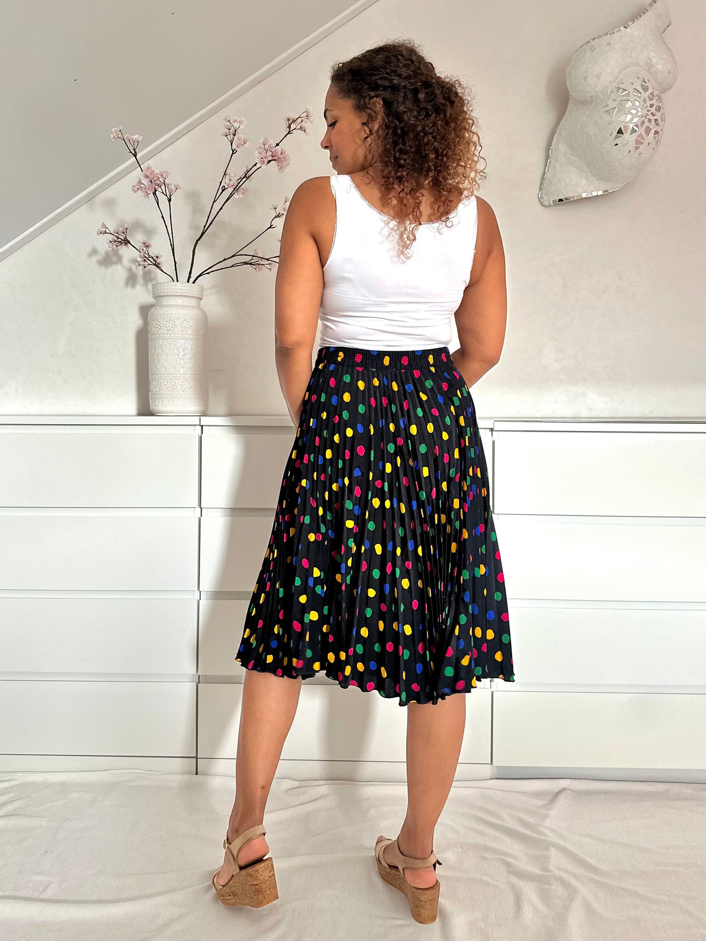 Vintage plooirok met confetti print - M/L