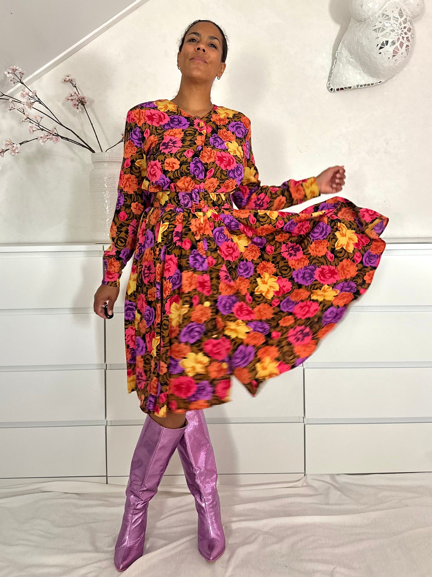 Vintage midi-jurk met bloemenprint - M/L