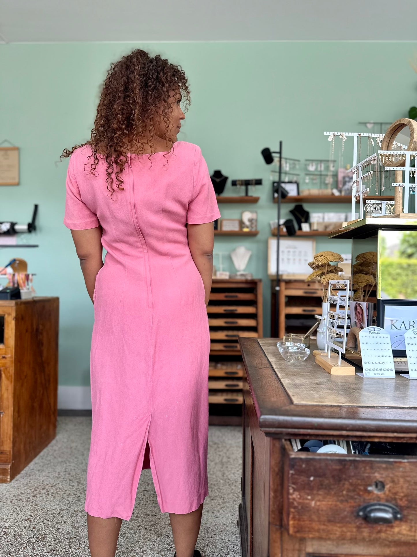 Vintage roze linnen jurk