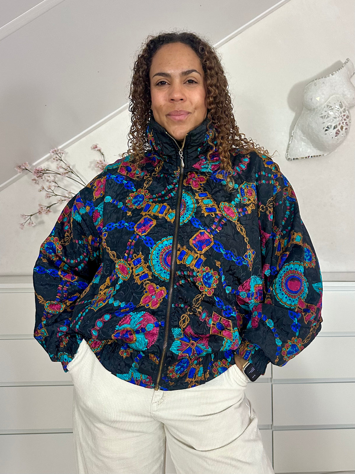 Vintage bomberjack met print - M/L
