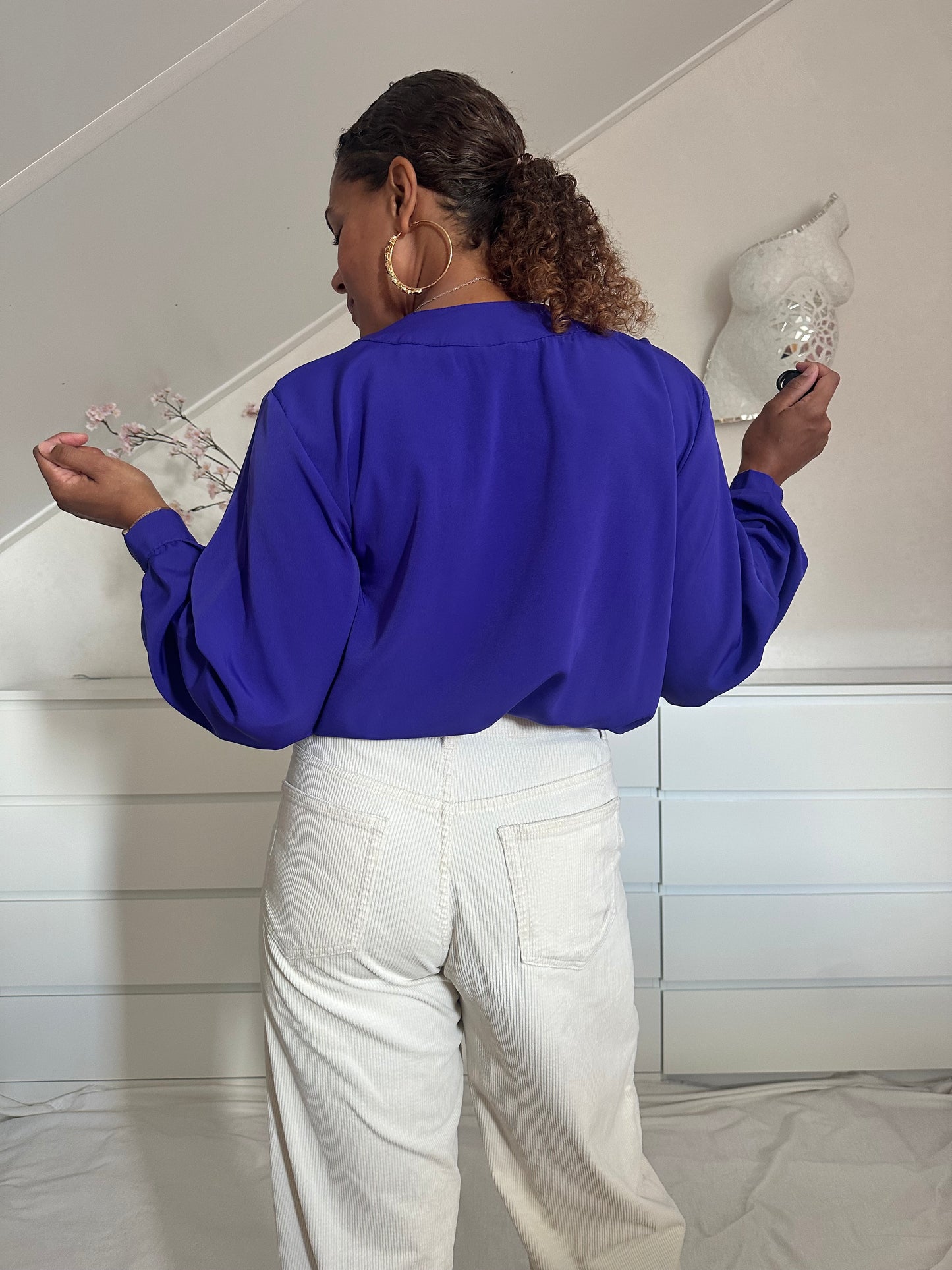 Vintage diep paarse blouse met plooien - XL