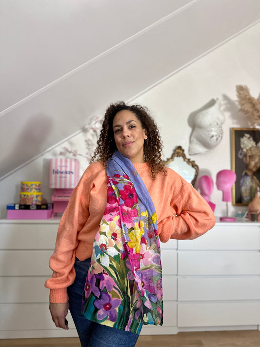 Vintage linnen bloemensjaal