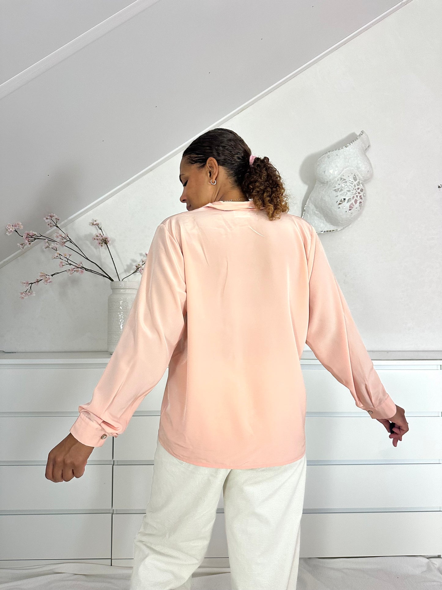 Vintage perzikkleurige blouse met panda’s - M/L