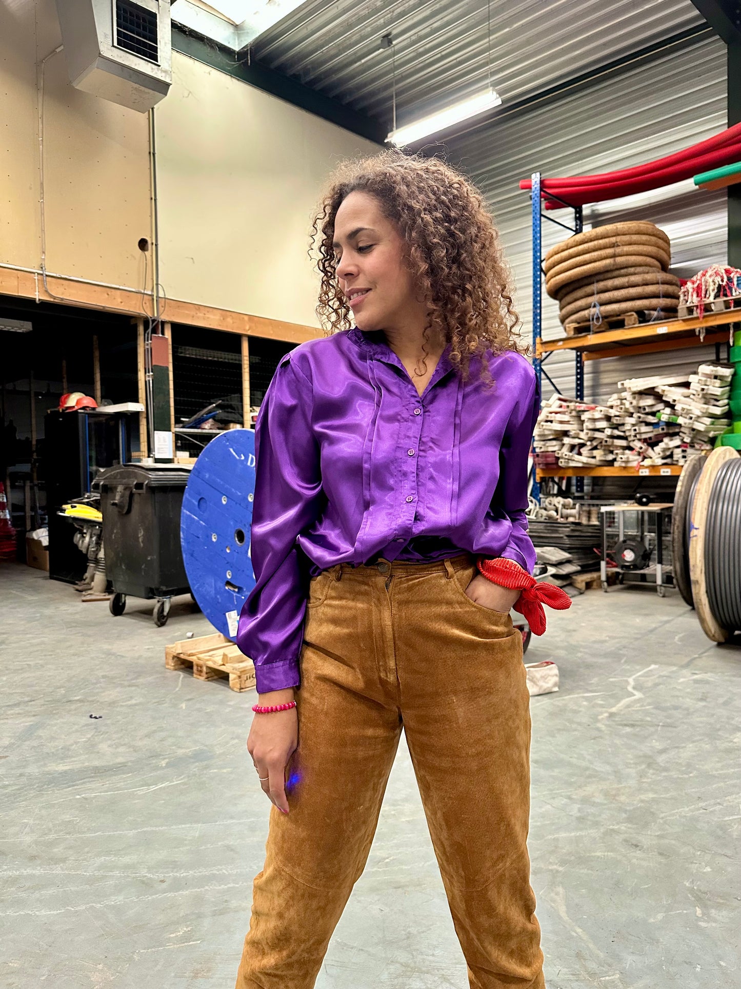 Vintage glanzende paarse blouse - M/L