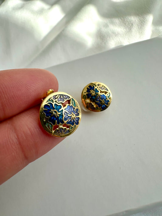 Vintage vergulde clip-oorbellen met bloemen - klein