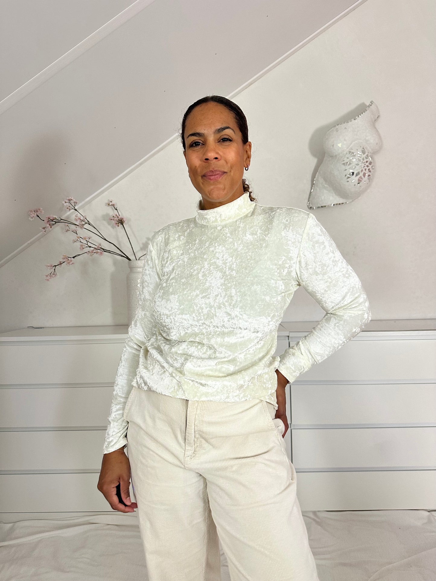 Vintage velours wit coltruitje - S/M