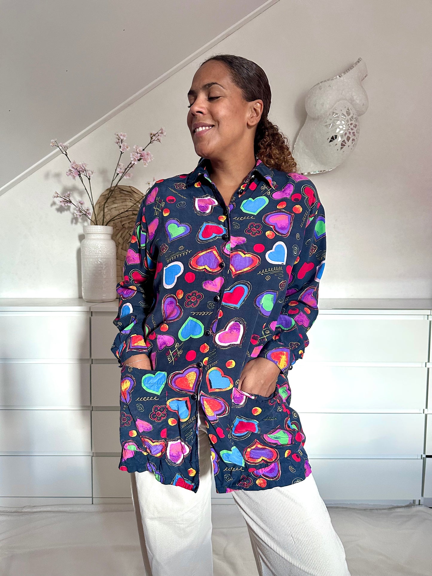 Vintage viscose blouse met hartjes - XL/XXL