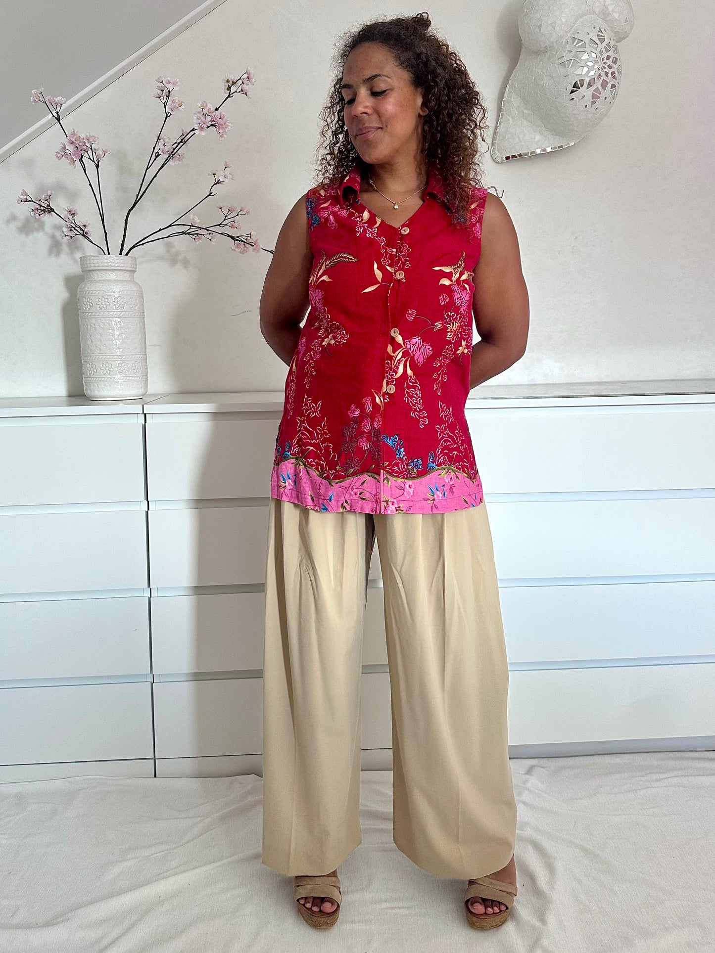 Vintage mouwloze lange blouse van linnen - XL