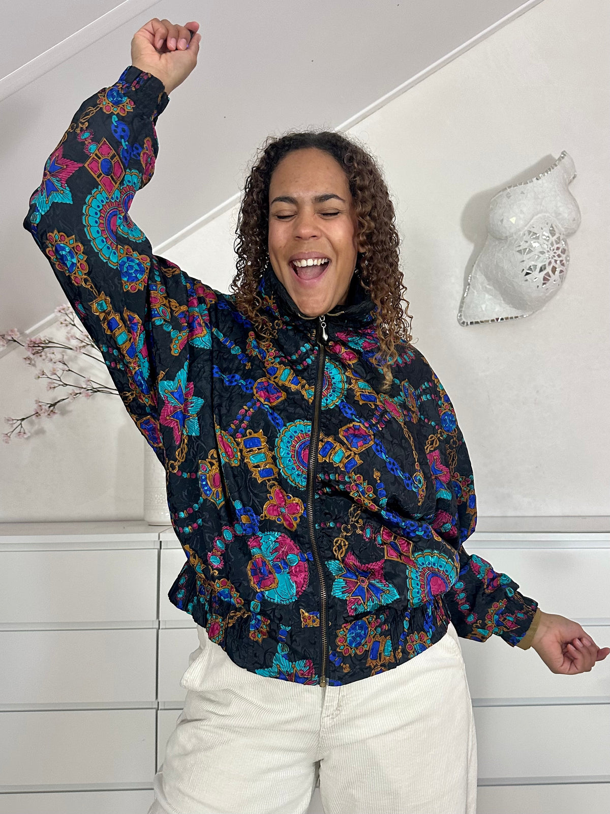 Vintage bomberjack met print - M/L