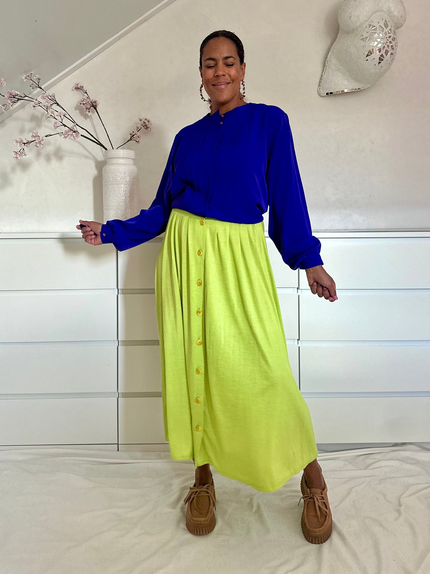 Vintage diep paarse blouse met plooien - XL