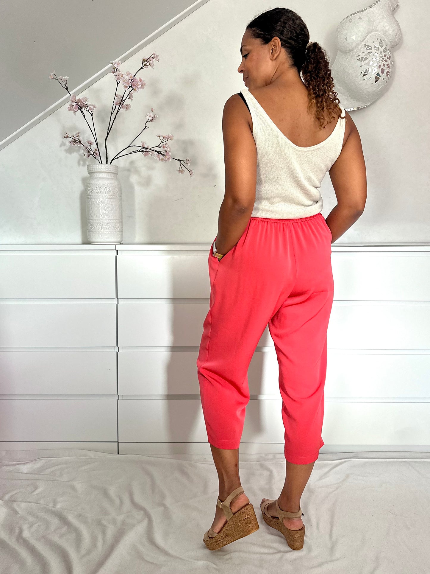 Vintage koraalrode zomer pantalon - L