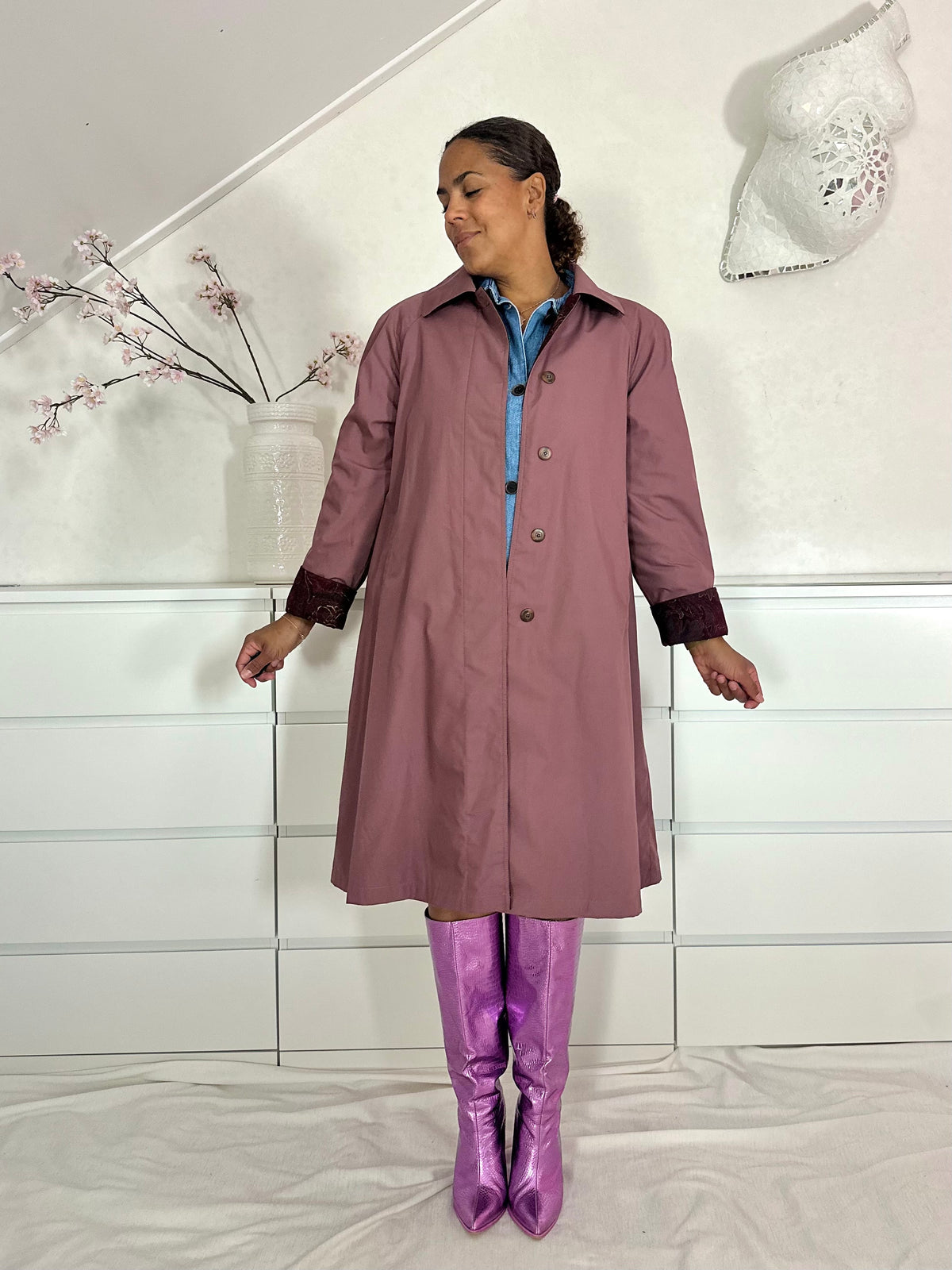 Vintage oudroze gevoerde trenchcoat - L/XL