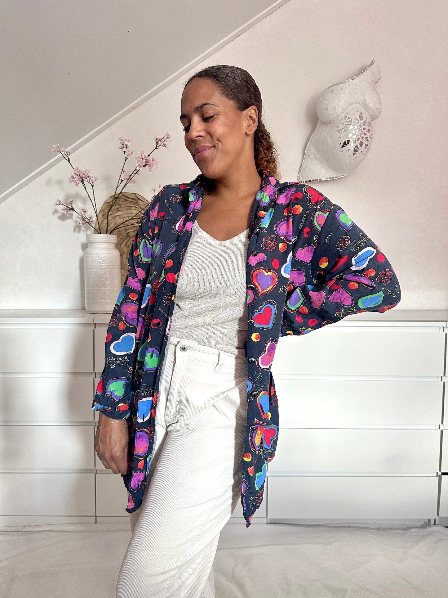 Vintage viscose blouse met hartjes - XL/XXL
