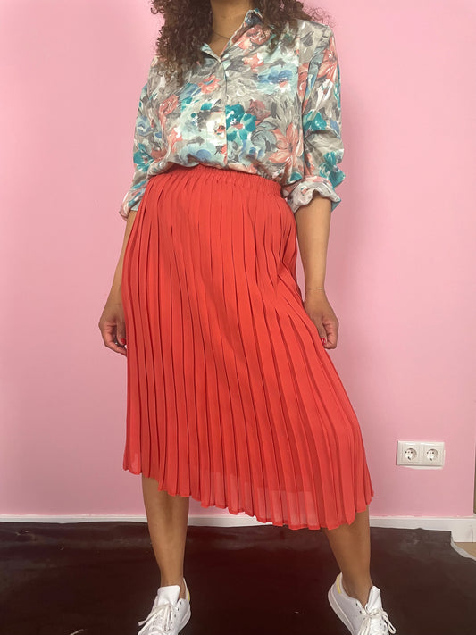 Vintage coral midi plooirok